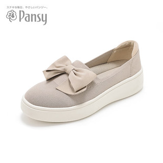 Pansy日系春季单鞋女鞋飞织鞋透气舒适中老年夏季船鞋4151米色35