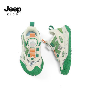 Jeep 吉普 男童春秋儿童运动鞋软底轻便夏季跑步鞋女童2024新款旋钮扣鞋 米果绿 32码 鞋内长约20.5cm