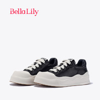 Bella Lily2024春季牛皮增高板鞋女街头风休闲鞋潮酷运动鞋子 黑色 35