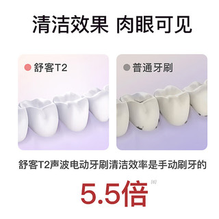 舒客电动牙刷智能换区清洁美白5种模式电量提醒 T2白【共6支刷头】