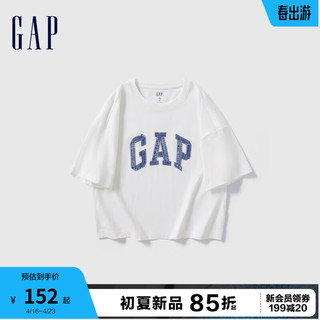Gap女装2024夏季精梳棉牛仔logo短款短袖T恤宽松上衣496354 白色 160/80A(S) 亚洲尺码