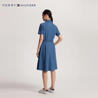 TOMMY HILFIGER【绞花系带】24春夏女A字牛仔衬衫连衣裙76J4580 牛仔蓝6VZ M