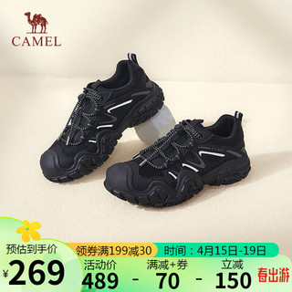 骆驼（CAMEL）登山鞋女密网拼接抽绳厚底休闲鞋 L24S245121 黑色(四季款) 38