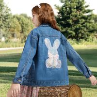 ASK junior 女童外套2024春装卡通兔子贴布儿童牛仔外套