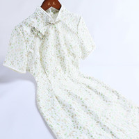 戚薇旗袍2024年改良日常年轻款少女气质夏款连衣裙小清新碎花 绿色 S
