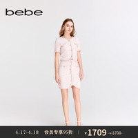 bebe2024春夏女士花纱小香风纽扣粗花呢短款半身裙120214 粉红 XS