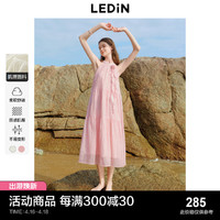 LEDIN 乐町 山茶少女连衣裙24年夏季新款肌理感挂脖长裙度假风飘带连衣裙