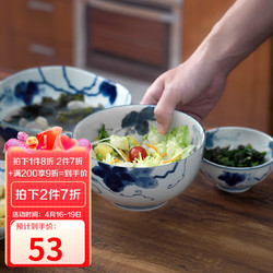 TOKI MINOYAKI 美浓烧 日本进口陶瓷盘釉下彩日式餐具家用盘子蔬菜盘子水果沙拉 6.5英寸面碗