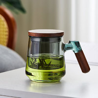 绿昌明玻璃泡茶杯茶水分离杯办公茶具加厚耐热茶杯花茶杯木把隔热喝茶杯