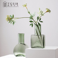 TGSIR 藤格先生 创意酒器方形玻璃花瓶摆件客厅简约圆肚小口径水养鲜花插花装饰品