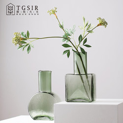 TGSIR 藤格先生 创意酒器方形玻璃花瓶摆件客厅简约圆肚小口径水养鲜花插花装饰品