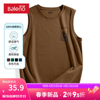 班尼路纯棉美式背心男大码休闲百搭潮流夏季无袖运动透气时尚打底衫 【纯棉】-咖#MB月亮山X M