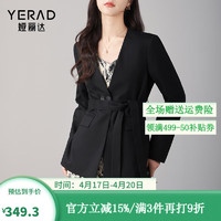 娅丽达（YERAD）通勤职业系带收腰西装外套女2024春气质显瘦西服 黑色(A0) XL