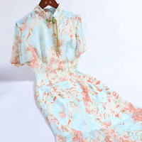 戚薇改良新中式旗袍夏季2024年轻款少女日常鱼尾裙气质高级感 花蓝色 S