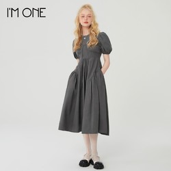 I'M ONE 22夏新款法式优雅泡泡袖裙子收腰短袖连衣裙