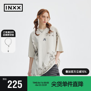 英克斯（inxx）APYD 美式高街短袖男女同款设计感刷色复古T恤潮牌 灰白色 L