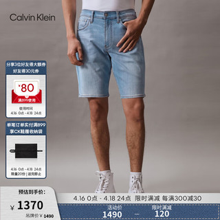 Calvin Klein Jeans24春夏男士经典标牌洗水微弹休闲牛仔短裤J325421 1AA-牛仔浅蓝 28
