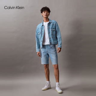 Calvin Klein Jeans24春夏男士经典标牌洗水微弹休闲牛仔短裤J325421 1AA-牛仔浅蓝 28