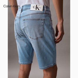 Calvin Klein Jeans24春夏男士经典标牌洗水微弹休闲牛仔短裤J325421 1AA-牛仔浅蓝 28