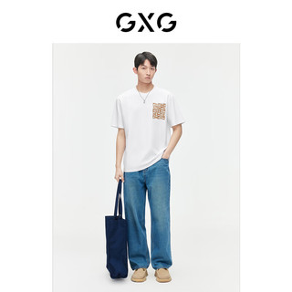 GXG男装2024年夏季双色休闲趣味印花t恤圆领短袖t恤男 白色 170/M