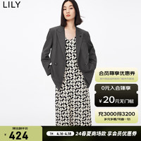 LILY 2023秋新款女装都市通勤宽松复古双排扣超轻无压休闲西装外套 509深灰 M