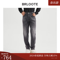 巴鲁特男士牛仔裤直筒黑灰弹力猫须水洗长裤子2024春 黑灰 175/82A