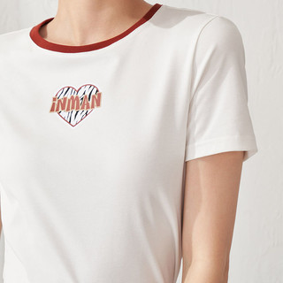 百亿补贴：INMAN 茵曼 趣味爱心植绒绣T恤女2022夏季新款宽松撞边上衣
