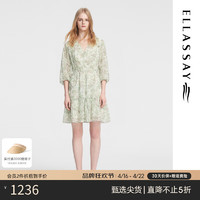 歌力思（ELLASSAY）2024夏季印花薄荷曼波茶歇裙收腰v领连衣裙女EWB352Y05000 绿混搭 M