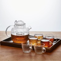 pinztea 茶水分离耐高温煮茶烧水简约玻璃泡茶壶1100mL锤纹透明色1壶6杯