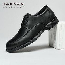 HARSON 哈森 男鞋正装鞋 系带牛皮革休闲皮鞋舒适德比鞋MS235J21 黑色 40码