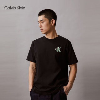 Calvin Klein Jeans24春夏男士字母绣印休闲纯棉宽松短袖T恤J326626 BEH-太空黑 M