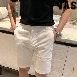 VAS&CO 高品质白色休闲短裤夏季男款潮牌修身五分裤男士直筒裤子