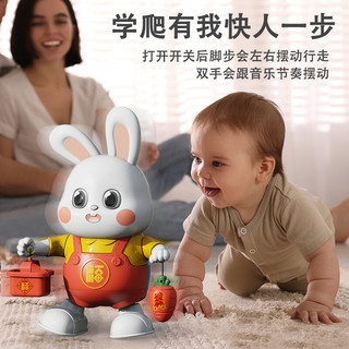 ZOCI0一1岁婴儿玩具兔子练习抬头训练电动跳舞小福兔宝宝3到6个月 跳舞小福兔48首歌+翻滚鸡黄 单充电版配1套充电套装