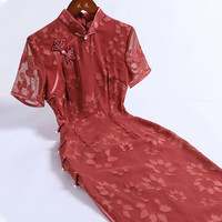 戚薇戚薇红色旗袍秋季2024订婚改良日常少女年轻款气质高端小个子 棕色 S