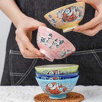美浓烧（Mino Yaki） 祥物风鲷鱼套碗 日式釉下彩餐具家用 和风高脚碗礼盒 5个一套木盒装【11.3cm*5.7cm】