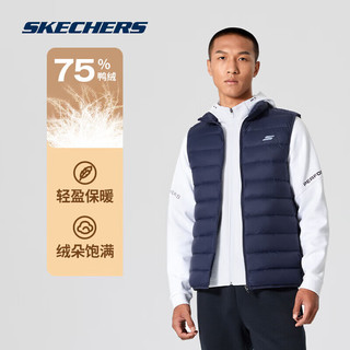 斯凯奇Skechers黑色时尚保暖立领羽绒马甲男运动背心外套短款 海军学院蓝/02MZ XL