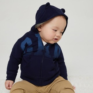 Gap 盖璞 新生婴儿LOGO法式圈织软卫衣682870春秋季儿童装熊耳连帽外套