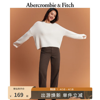 Abercrombie & Fitch 女装 时尚通勤美式复古百搭短款毛衣楔形圆领针织衫 331415-1 奶油色 S (165/92A)