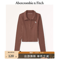 Abercrombie & Fitch 女装 美式白领通勤长袖T恤刺绣小麋鹿百搭Polo衫上衣 329669-1 棕色 XXS (160/80A)