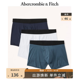Abercrombie & Fitch 男装套装 3条装美式复古轻薄柔软舒适logo四角内裤 326421-1 海军蓝、浅蓝色、青绿色 XS