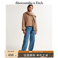 Abercrombie & Fitch 女装 美式复古可拆卸围巾羊毛混纺夹克辣妹外套 331008-1 棕色 XS (160/84A)