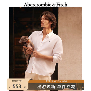 Abercrombie & Fitch 男装 24春夏美式复古休闲小麋鹿亚麻外套衬衫356809-1 白色 M (180/100A)