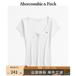 Abercrombie & Fitch 女装 24春夏圆领T恤上衣小麋鹿亨利式短袖 358101-1 浅灰色 S (165/92A)