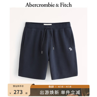 Abercrombie & Fitch 男装 美式复古刺绣小麋鹿运动街头宽松直筒抓绒短裤 328856-1 海军蓝 L (180/86A)