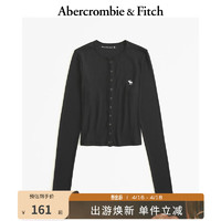 Abercrombie & Fitch 女装 24春小麋鹿时尚舒适长袖亨利式T恤 355534-1 纯黑 M (165/96A)