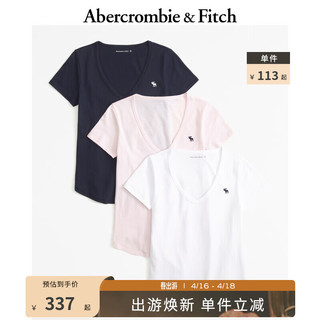Abercrombie & Fitch 女装套装 24春夏3件装短袖小麋鹿V领T恤 358134-1 白色 XL (170/112A)