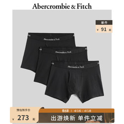 Abercrombie & Fitch 男装套装 3条装美式复古纯色柔软舒适logo四角内裤 355511-1 黑色 S