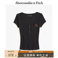 Abercrombie & Fitch 女装 美式辣妹修身亨利式短袖T恤 330585-1 黑色 XS (160/84A)