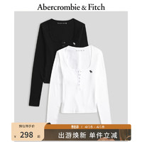 Abercrombie & Fitch 女装套装 2件装辣妹修身小麋鹿亨利式正肩长袖T恤 353465-1 白色和黑色 XXS (160/80A)