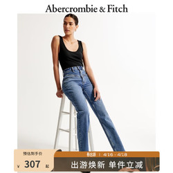 Abercrombie & Fitch 女装 90年代风美式复古时尚百搭高腰水洗直筒牛仔裤 327991-1 中间色水洗 24R (160/60A)